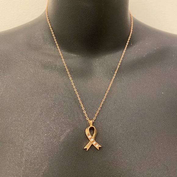 Rose gold colored Breast Cancer Pendant and Necklace - Picture 3 of 4